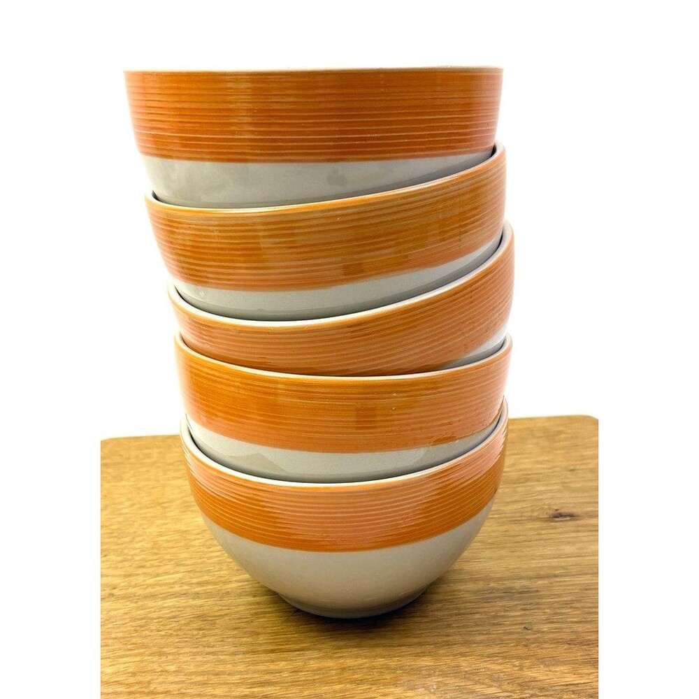 Citrus Grove Orange Brushstroke Cereal Bowl Set of 5 Hand Painted 5.5"